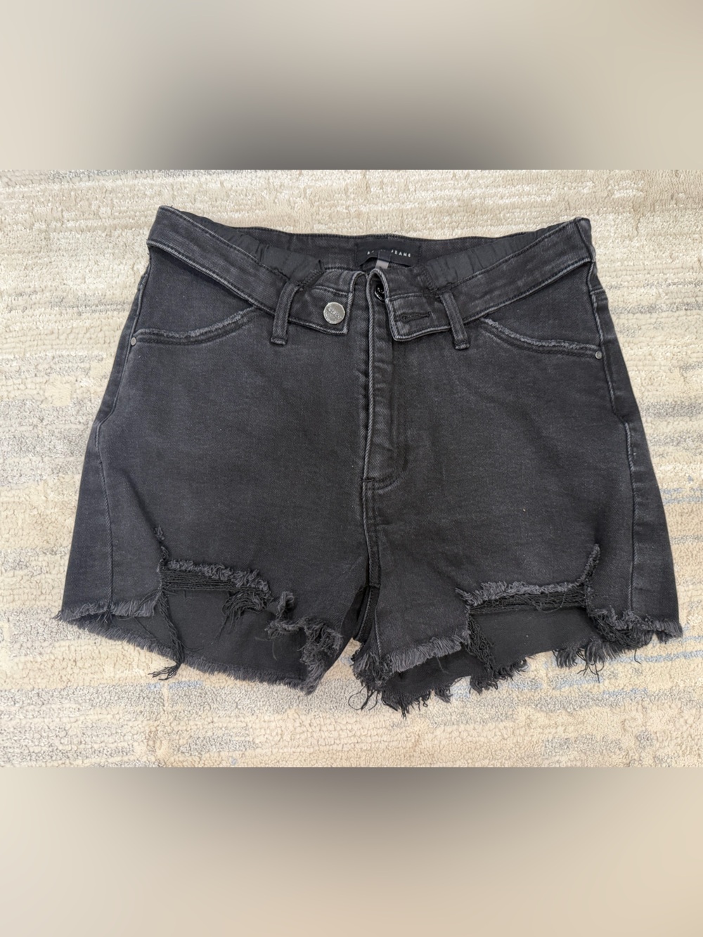 Risen Jeans High-Rise Black Distressed Denim Shorts